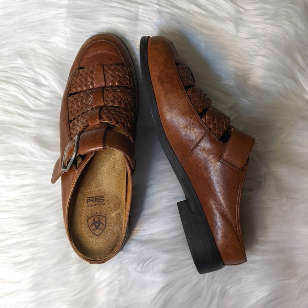 Ariat Woven Brown/Tan Leather Upper Mules Slip Ons